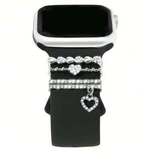 3 silver Pieces watch band rings with heart