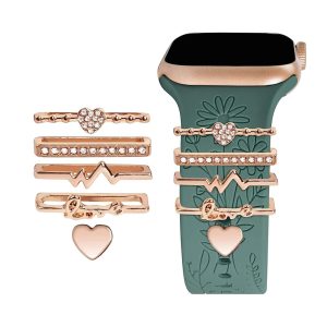 5 golden Pieces watch band rings with heart clip