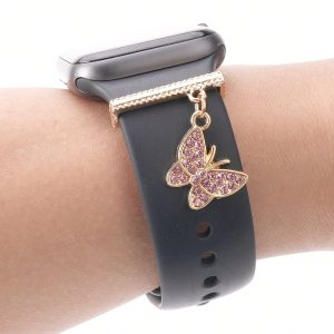 Pink watch band ring with butterfly