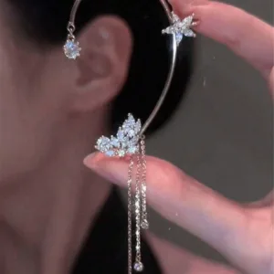 مجوهرات أذن معلقة للأذن اليسرى على شكل فراشة حجر راين أنيقة وعصرية قطعة واحدة