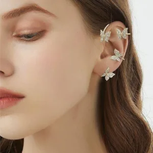 Silver Earrings with 4 butterflies around the ear