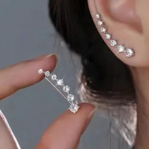 Silver earrings with diamond in the middle